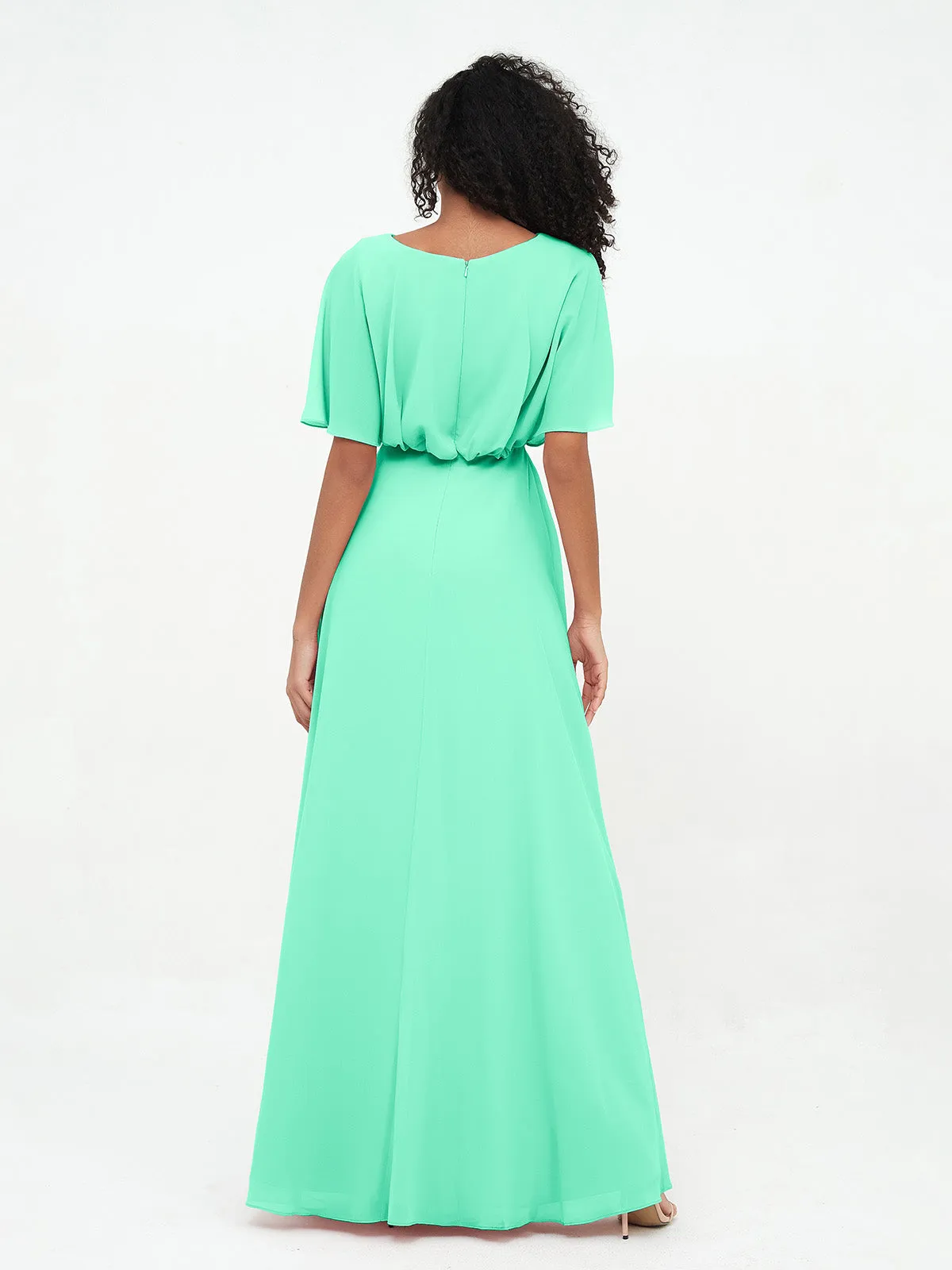 Chiffon Full Length Bridesmaid Dresses with Wrap Turquoise