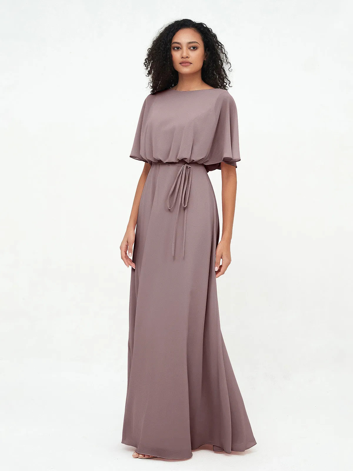 Chiffon Full Length Bridesmaid Dresses with Wrap Vintage Mauve