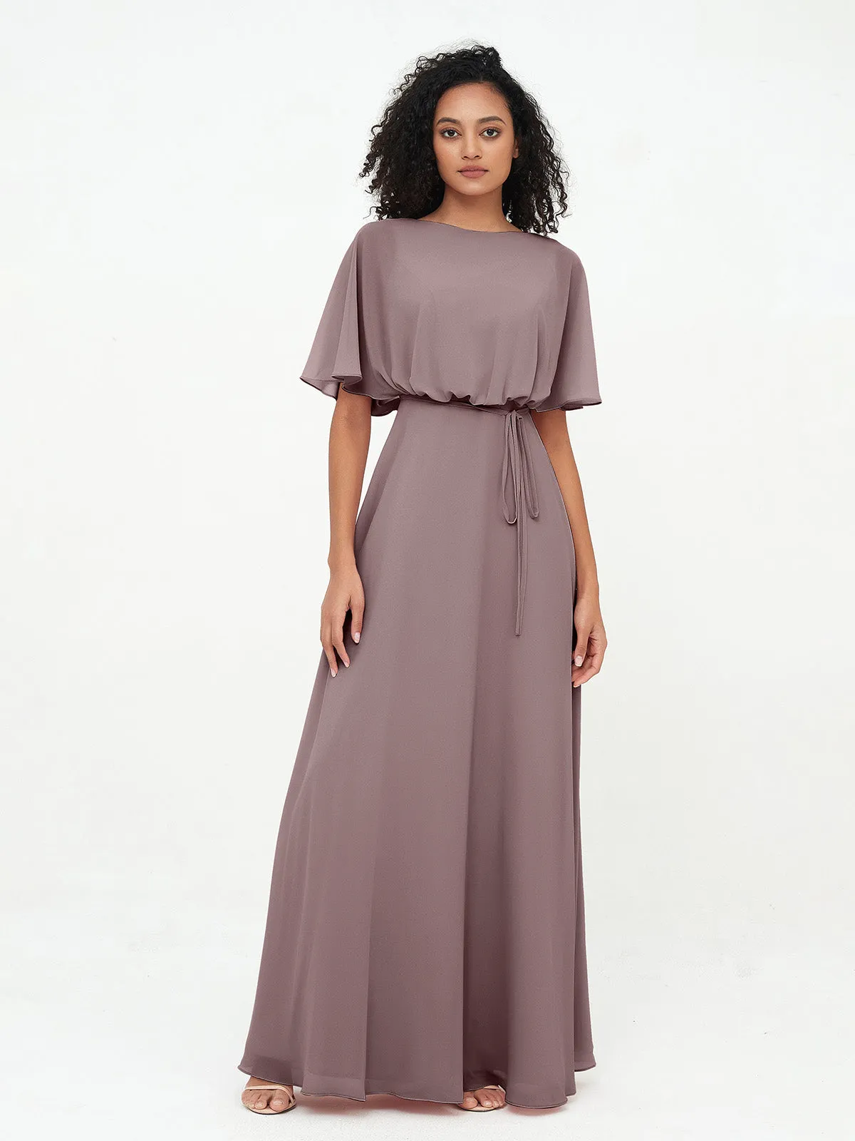 Chiffon Full Length Bridesmaid Dresses with Wrap Vintage Mauve