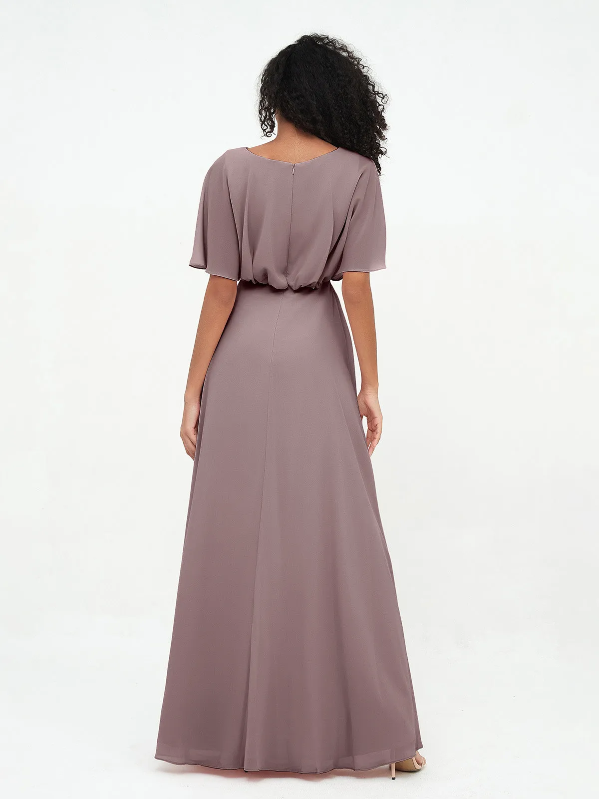 Chiffon Full Length Bridesmaid Dresses with Wrap Vintage Mauve