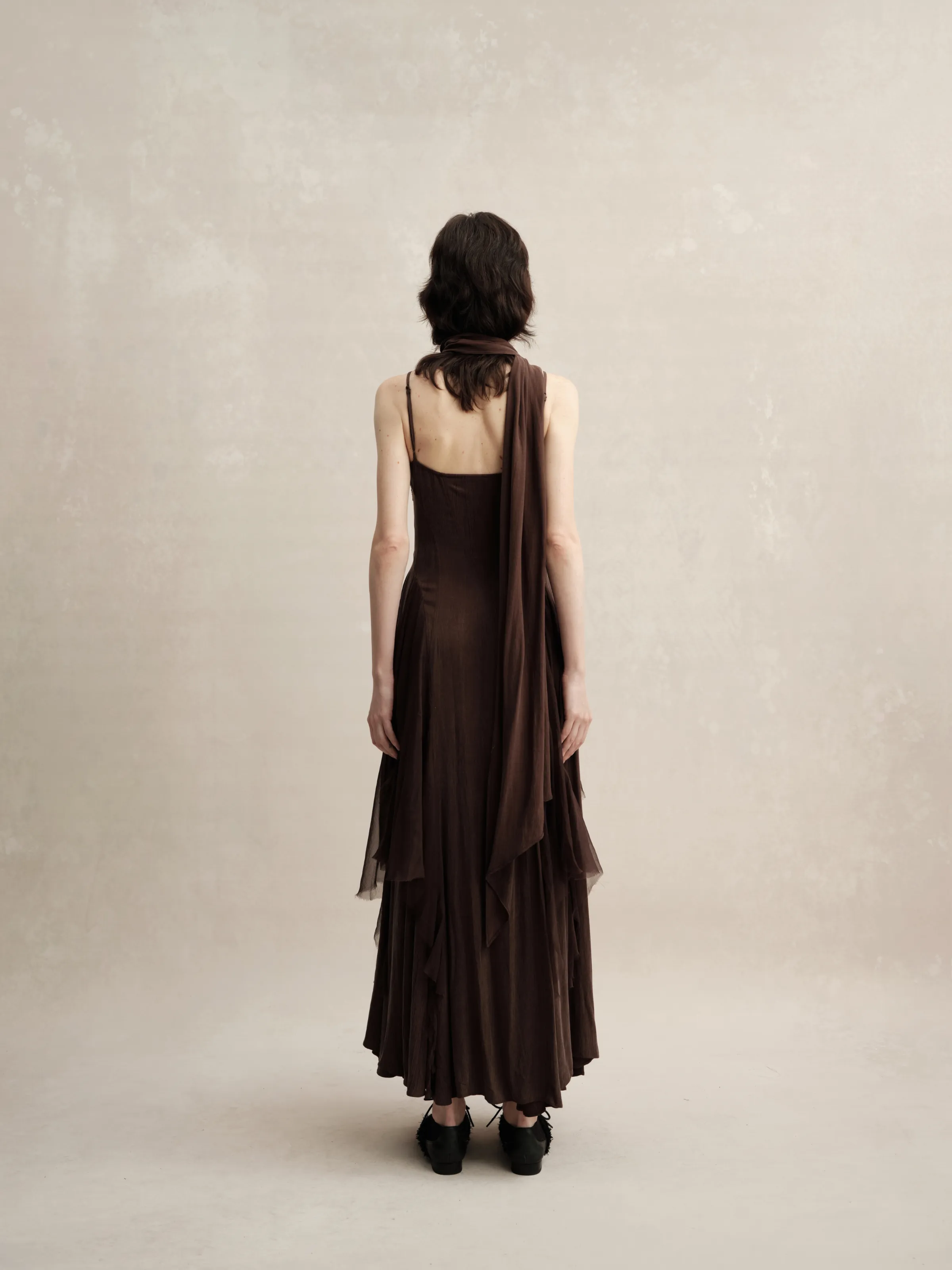 Chocolate Pleated Gauze Dress