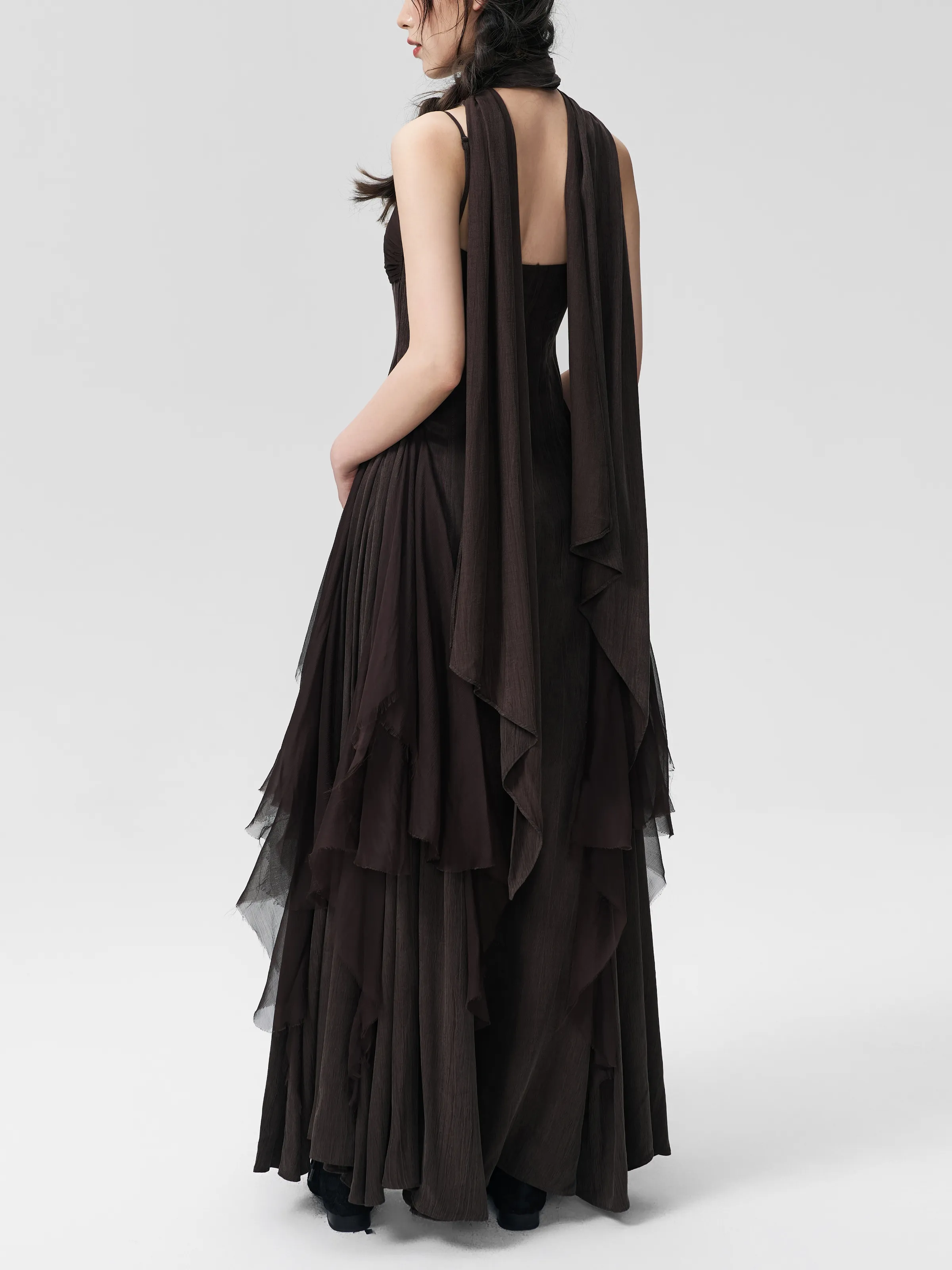 Chocolate Pleated Gauze Dress