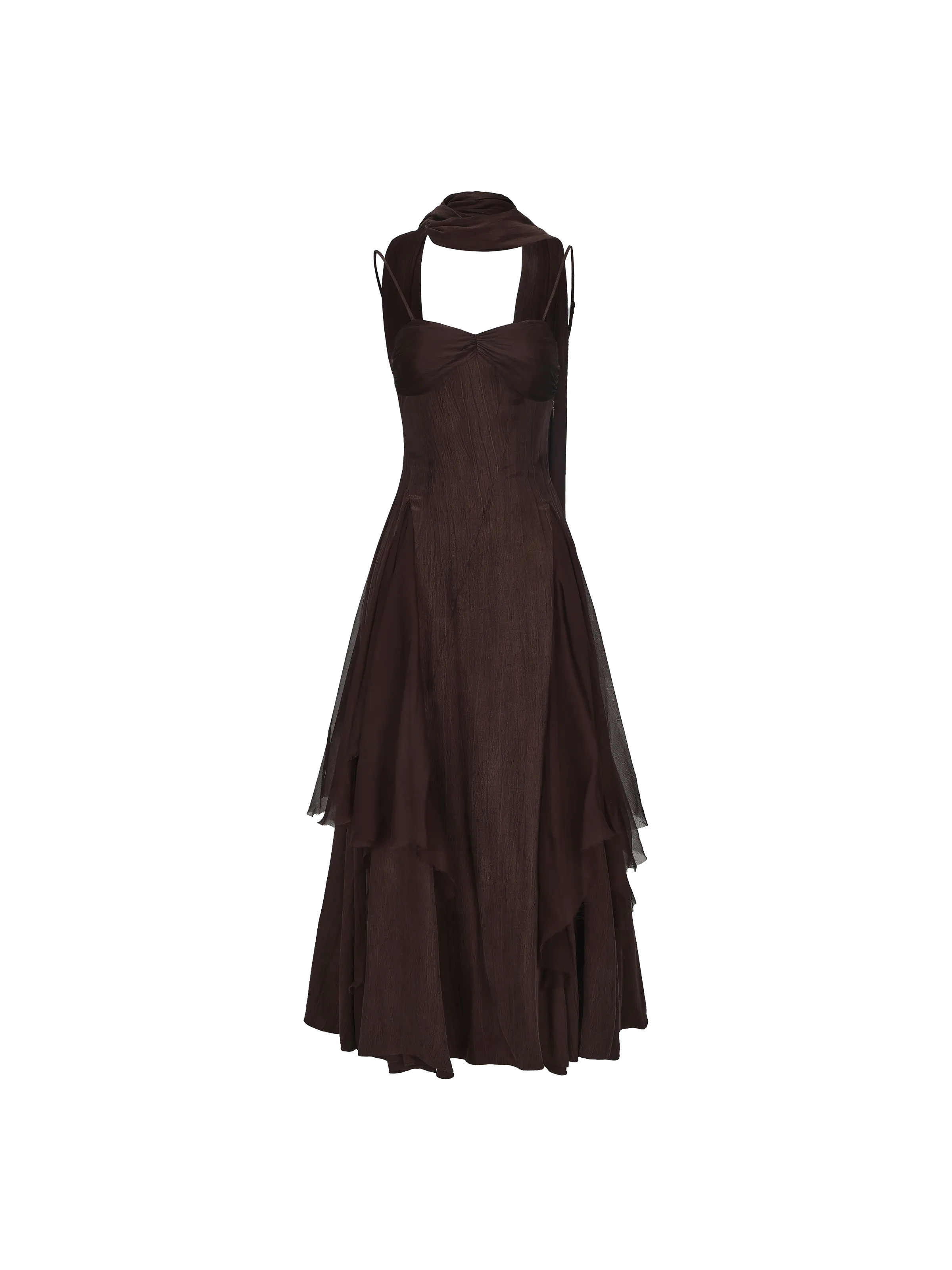 Chocolate Pleated Gauze Dress