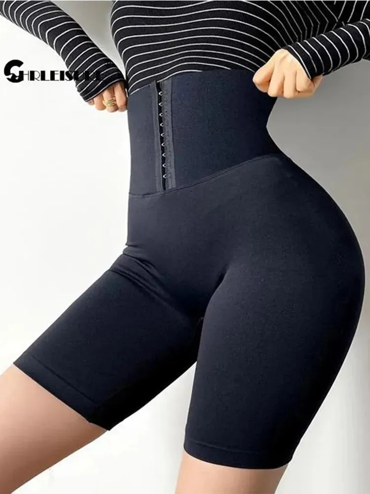 CHRLEISURE Slim Sports Shorts Women High Waist Yoga Short Running Workout Tummy Control Workout Push Up Fitness Gym Tights