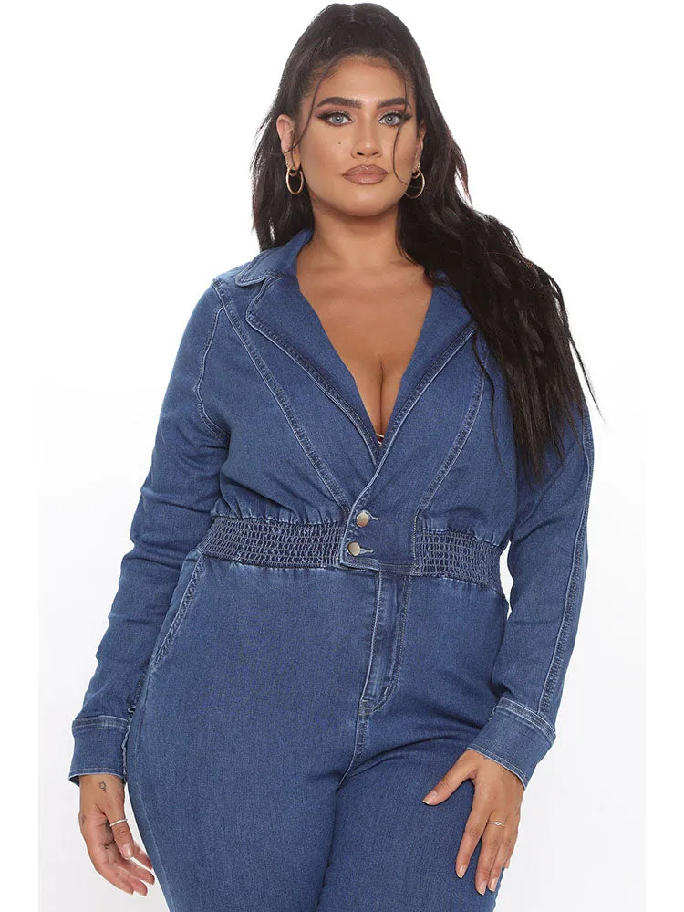 Collar Neck Denim Jumpsuit