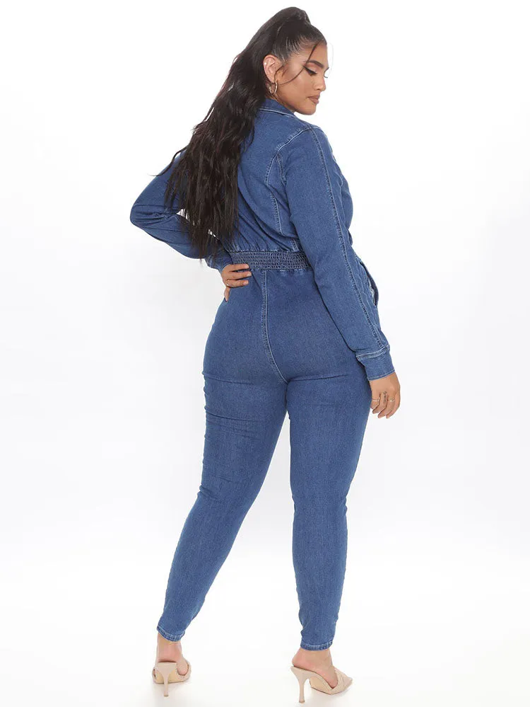 Collar Neck Denim Jumpsuit