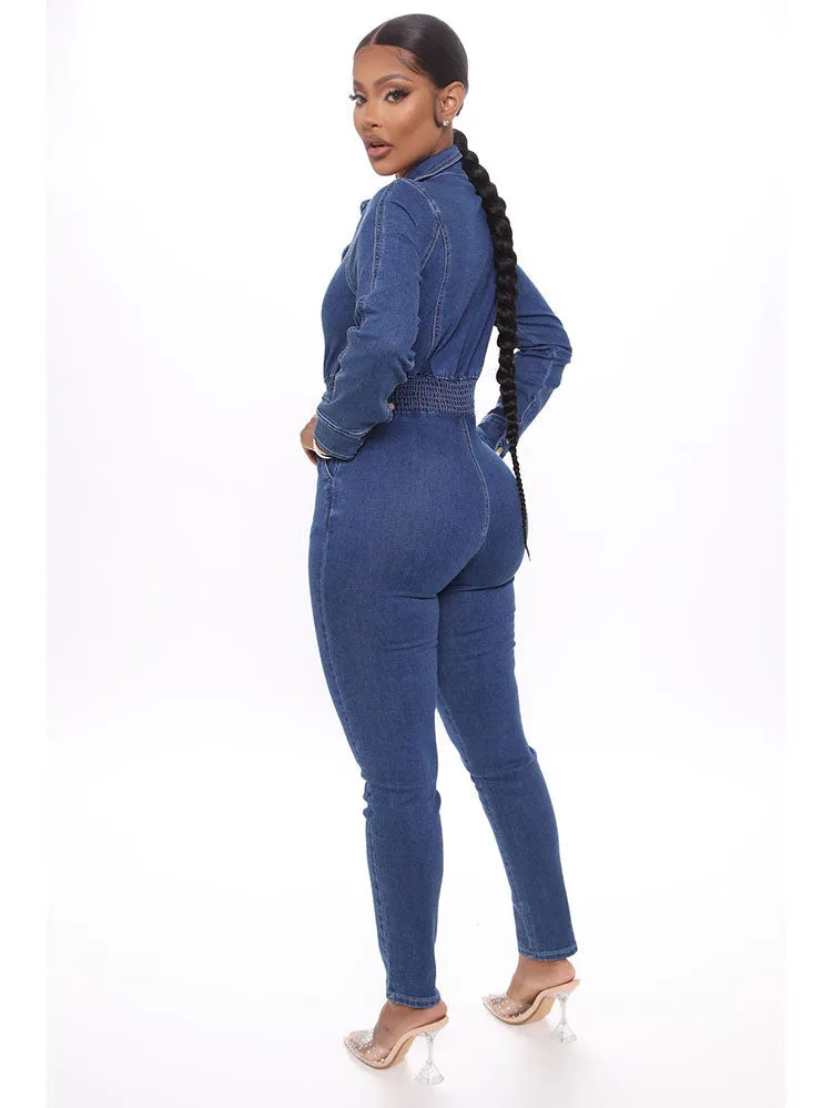 Collar Neck Denim Jumpsuit