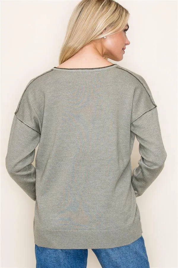 Contrast Rib Vneck Pullovers - 3 Colors! - FINAL SALE