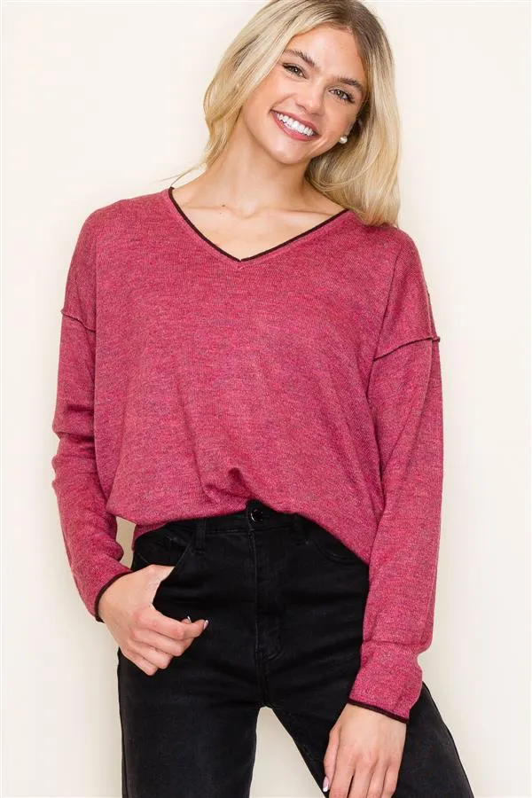 Contrast Rib Vneck Pullovers - 3 Colors! - FINAL SALE