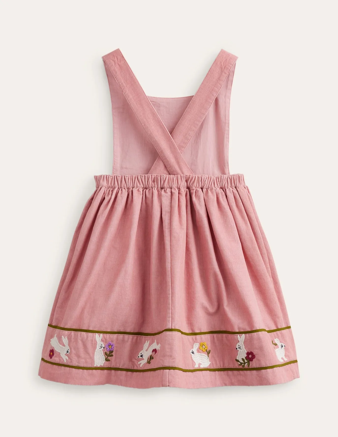 Cord Applique Pinafore-Almond Pink Bunnies