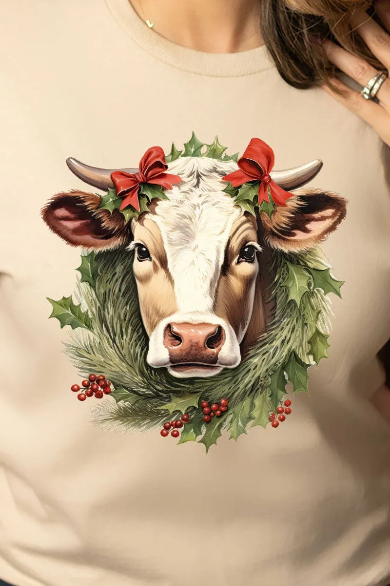 Cow Christmas On The Farm Short Sleeve Relaxed Fit T-Shirt