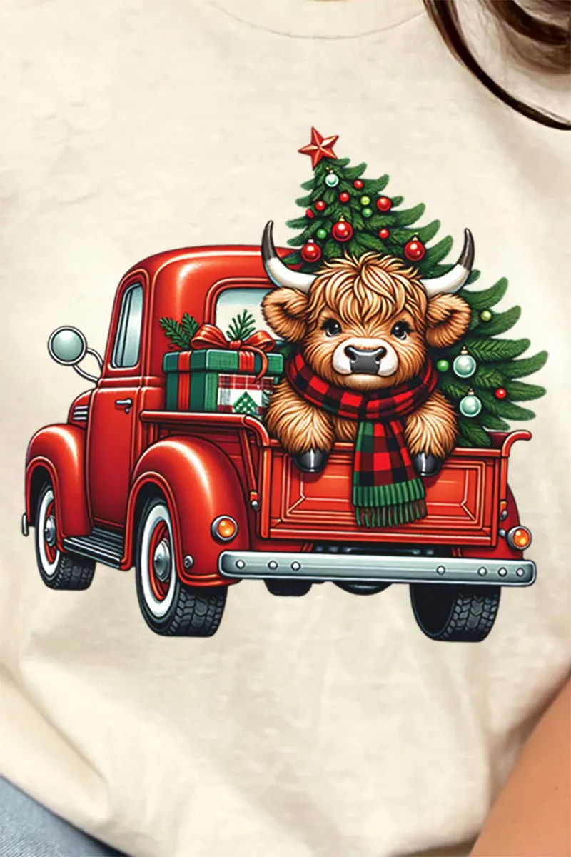 Cowbell Truck Christmas Short Sleeve Relaxed Fit T-Shirt