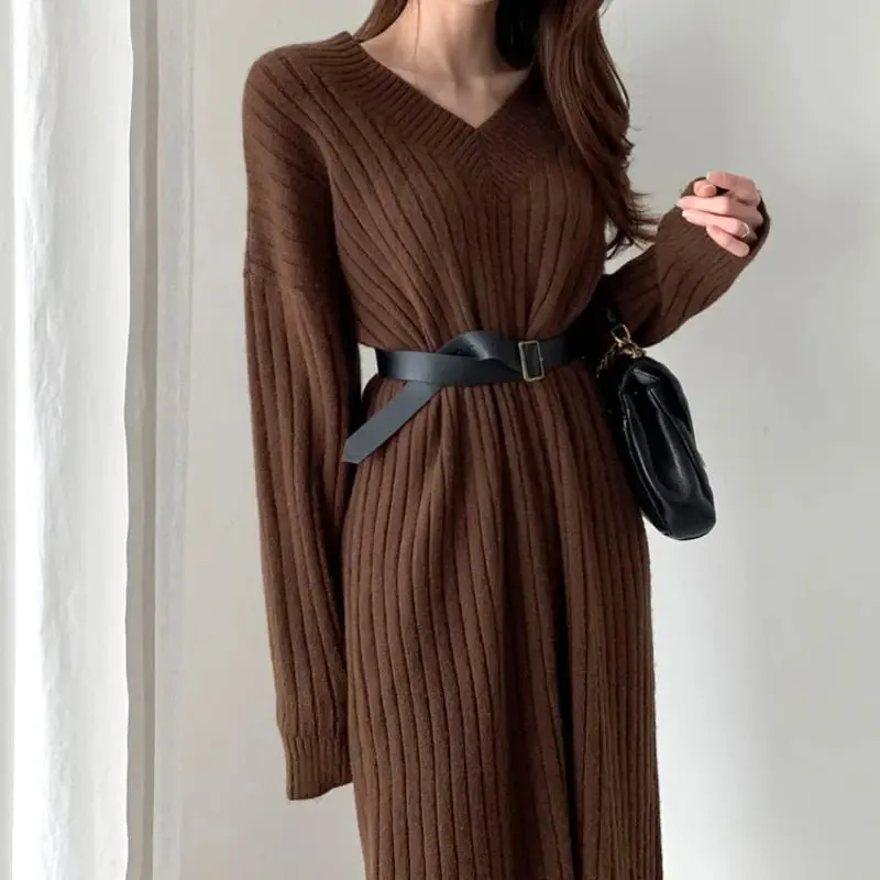 Cozy Autumn Long Sleeve Knit Sweater Dress