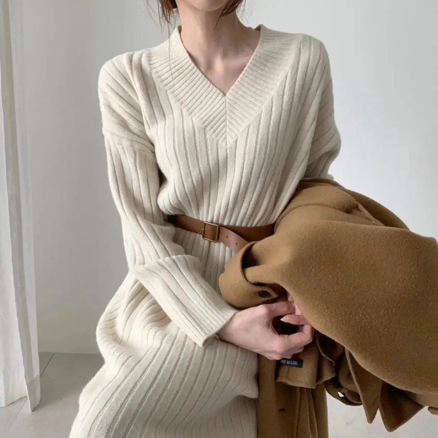 Cozy Autumn Long Sleeve Knit Sweater Dress