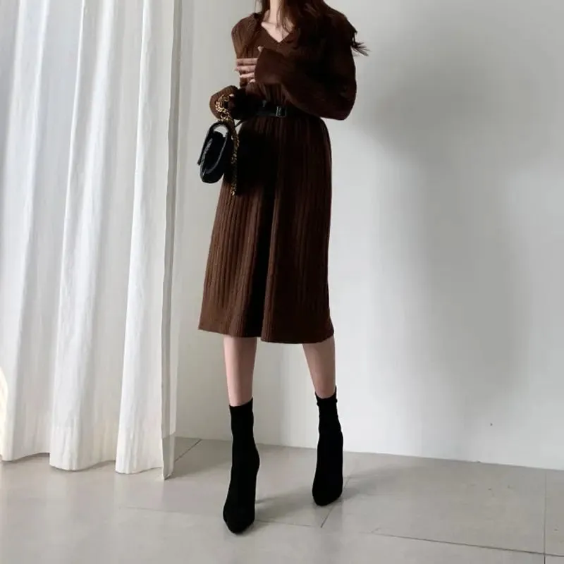 Cozy Autumn Long Sleeve Knit Sweater Dress