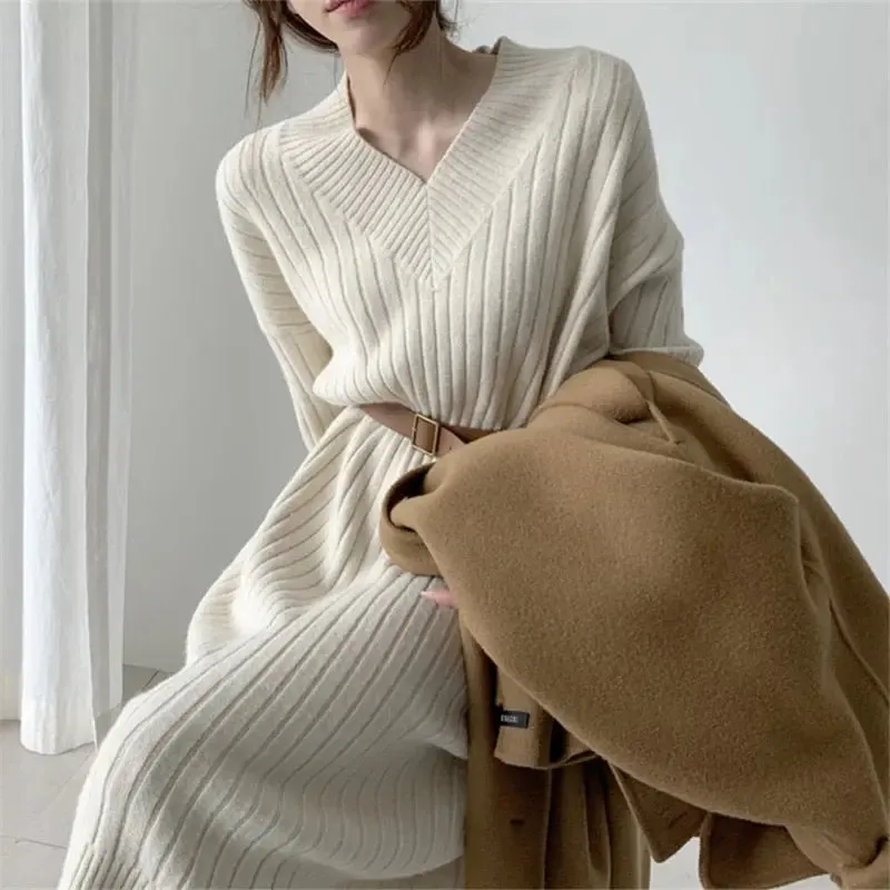 Cozy Autumn Long Sleeve Knit Sweater Dress