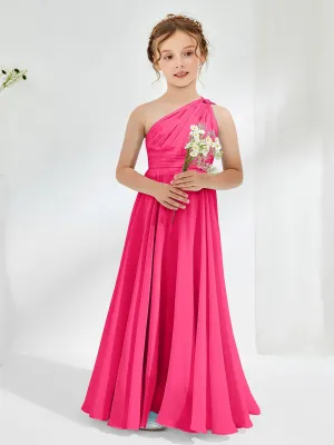 Cute One Shoulder  A-line Junior Bridesmaid Dresses Fuchsia