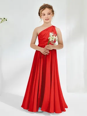 Cute One Shoulder  A-line Junior Bridesmaid Dresses Red