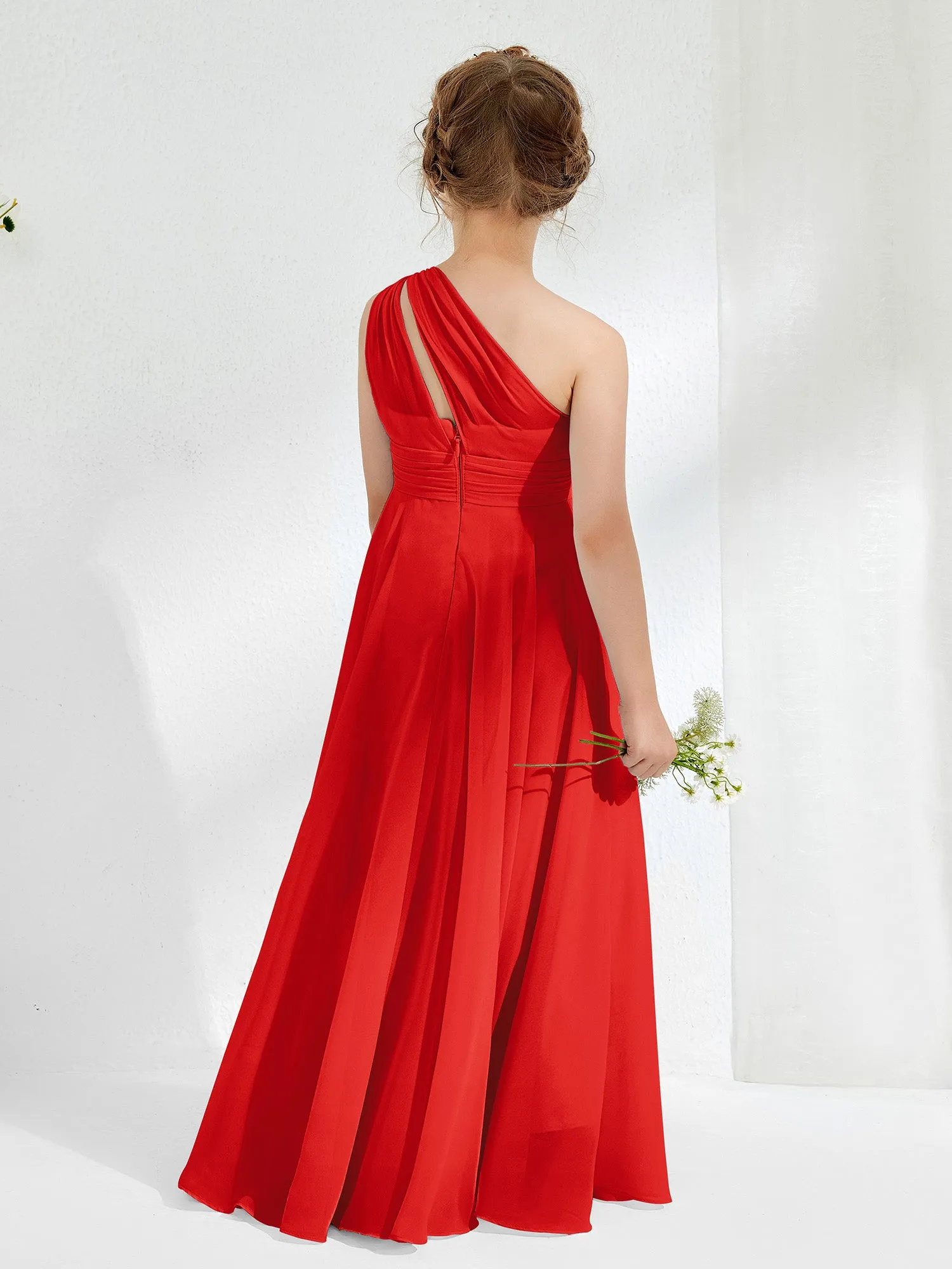 Cute One Shoulder  A-line Junior Bridesmaid Dresses Red