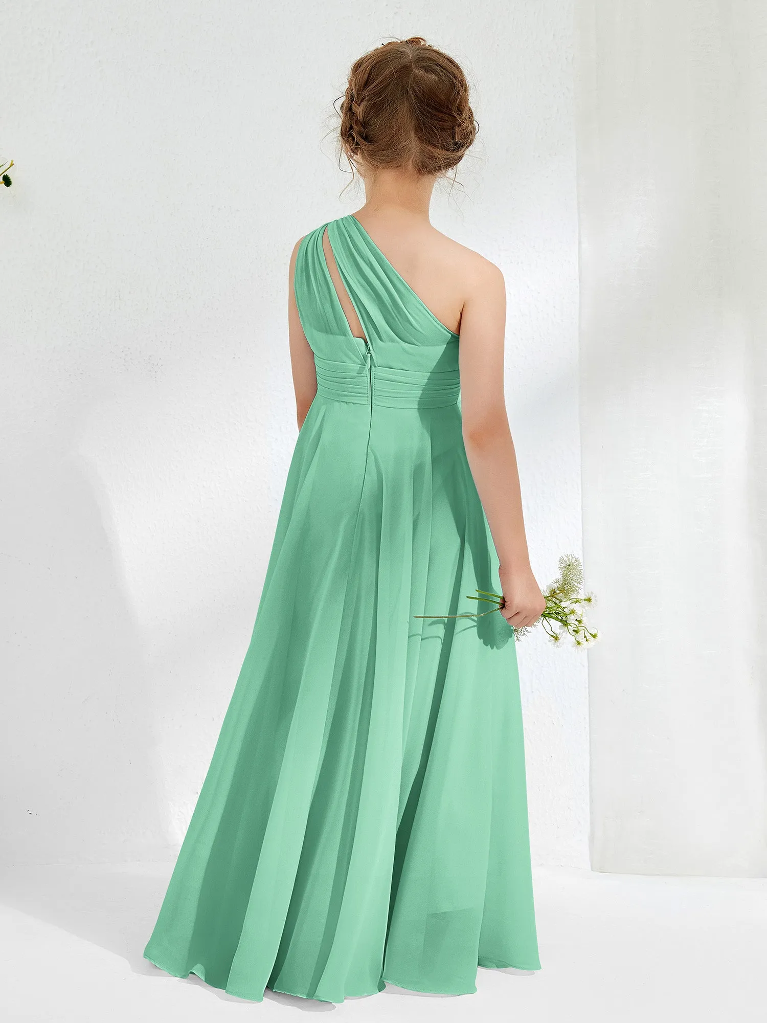 Cute One Shoulder  A-line Junior Bridesmaid Dresses Turquoise