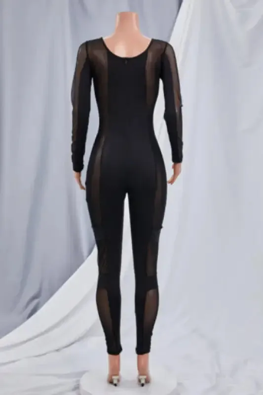 Deep-V Mesh Frenzy Jumpsuit