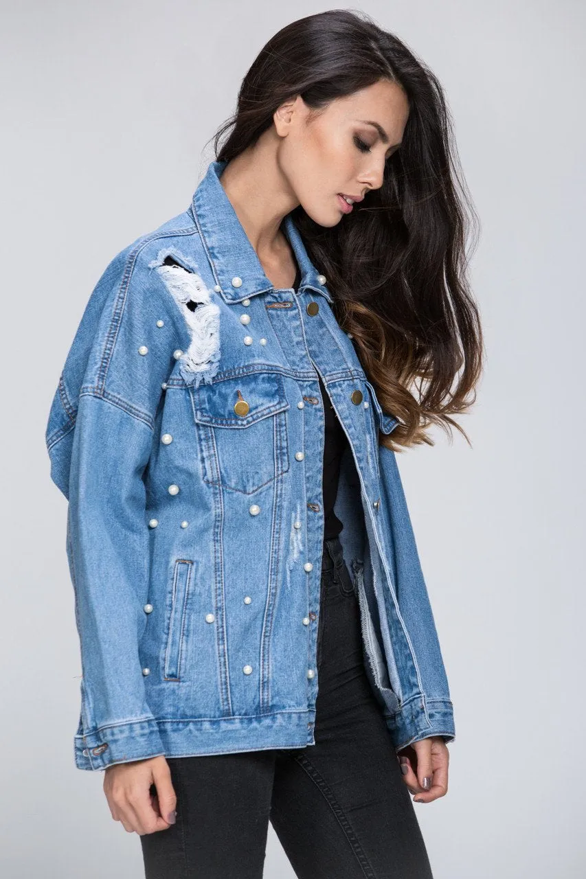 Denim Pearl Detail Jacket