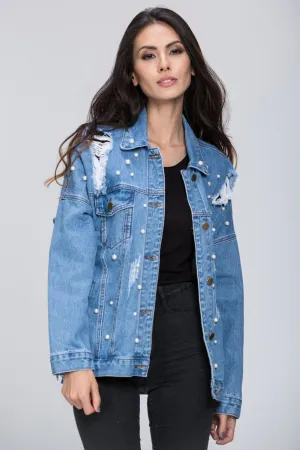 Denim Pearl Detail Jacket