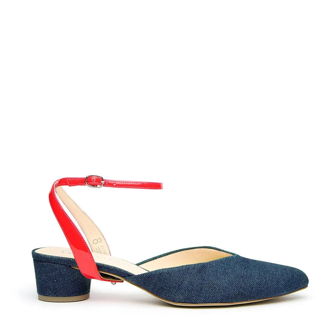 Denim V Slide   Red Gloss Marilyn Strap