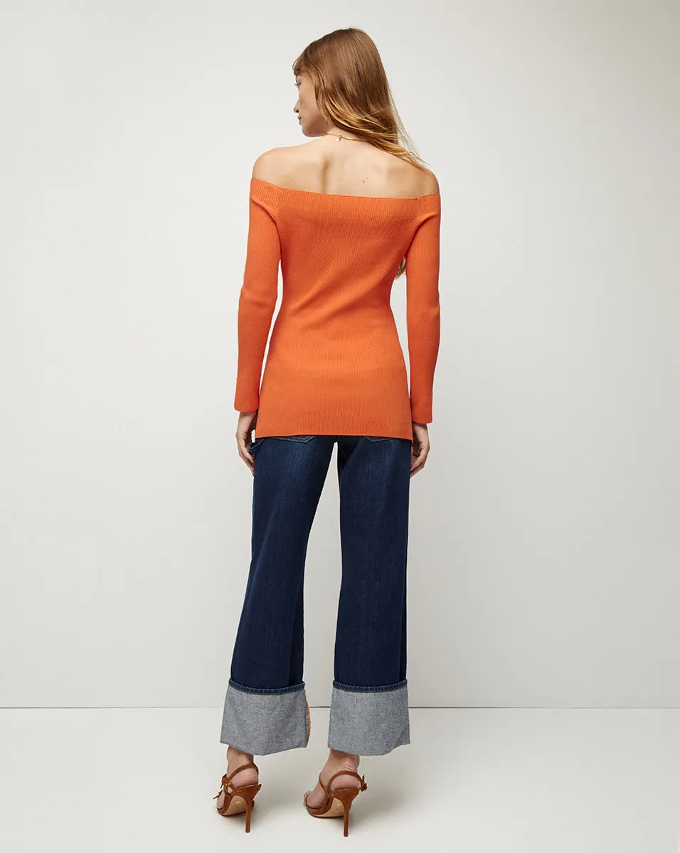 Derick Ribbed Off-Shoulder Pullover