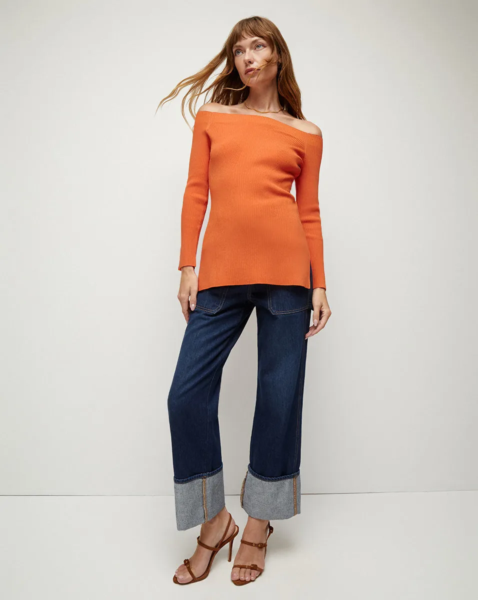 Derick Ribbed Off-Shoulder Pullover