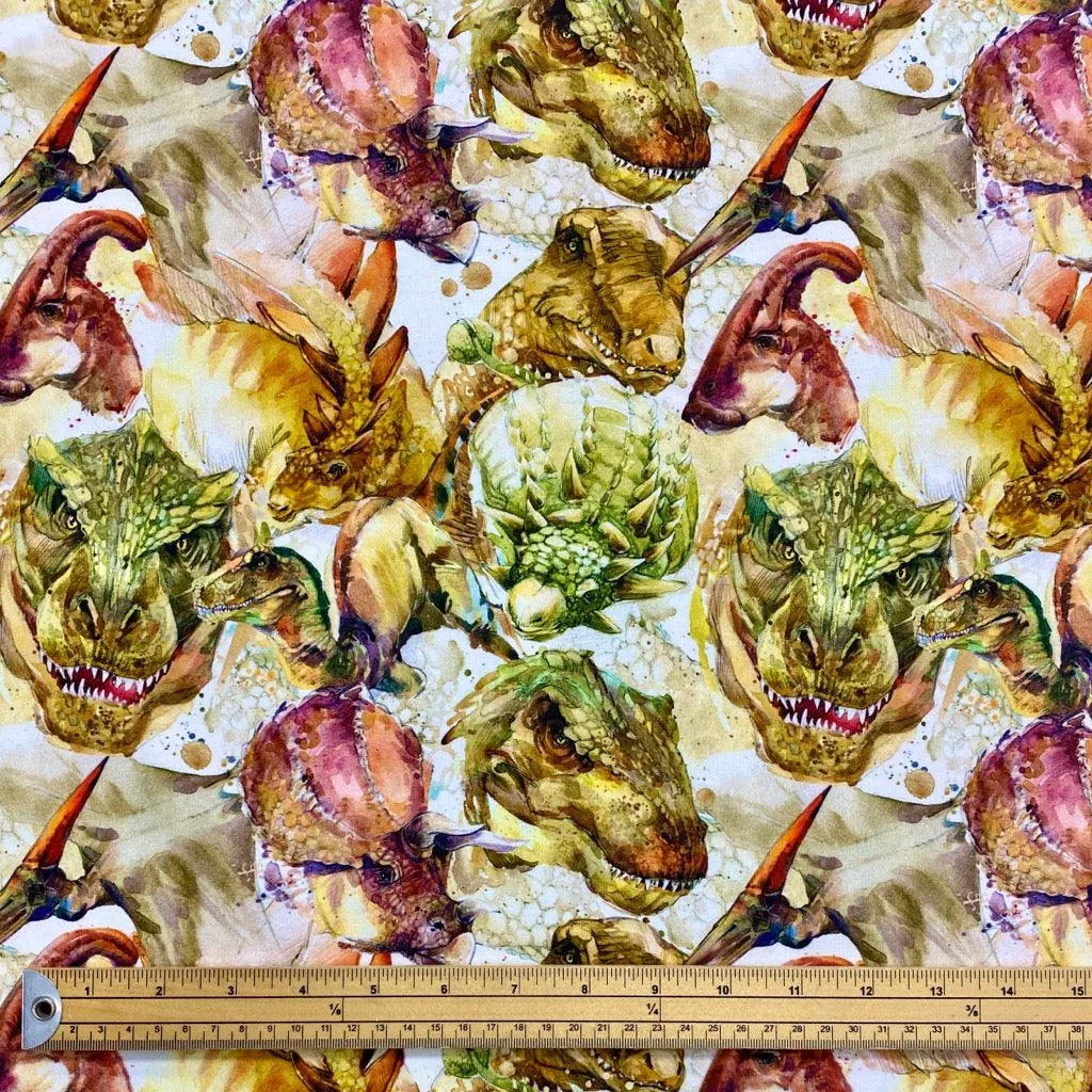 Dinosaur Faces French Terry Fabric