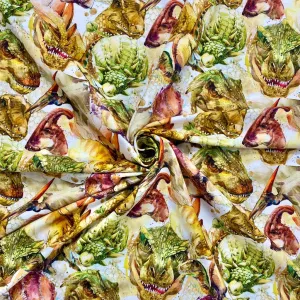 Dinosaur Faces French Terry Fabric