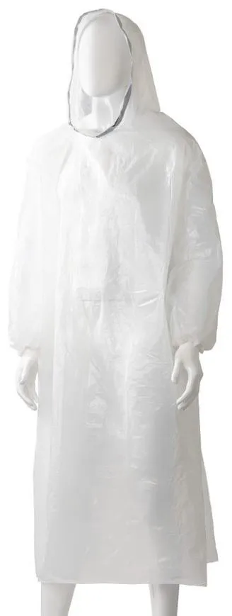 Disposable Polyethylene Hooded Poncho, 800mm x 1300mm x 30mu x 96 pieces - White