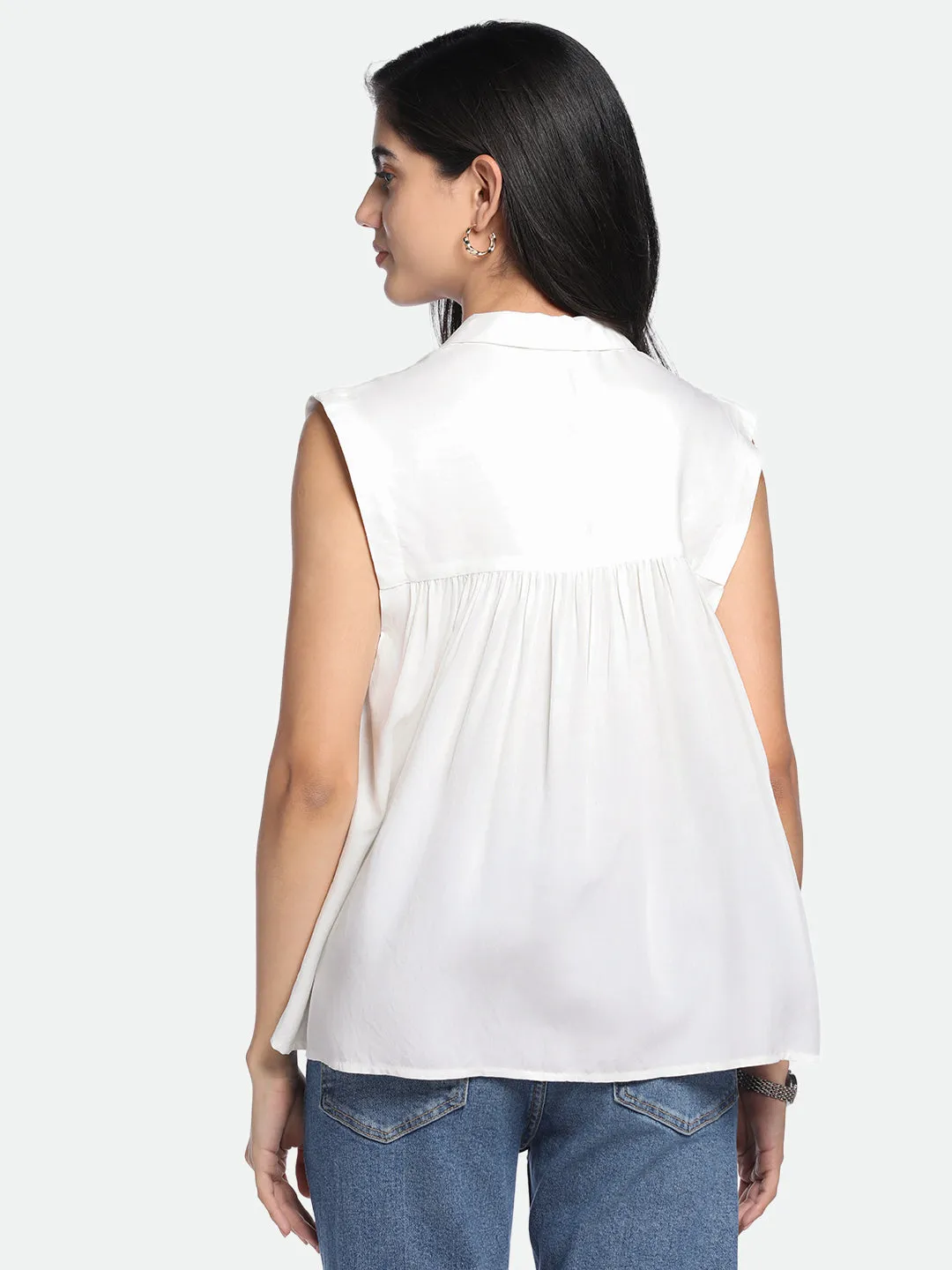 DL Woman V- Neck Regular Fit Solid Off-White A-Line Dress