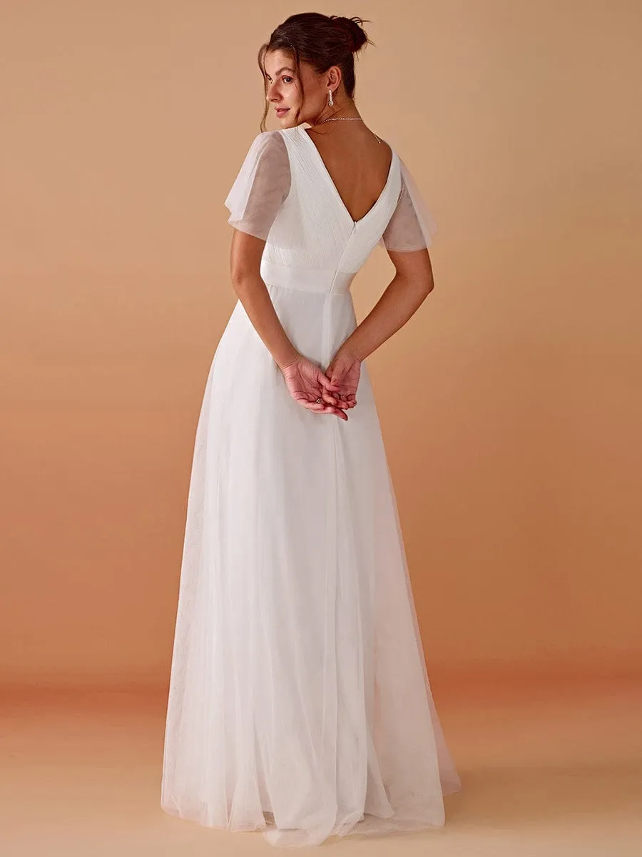 Double V-Neck Tulle Floor-Length Wedding Dress