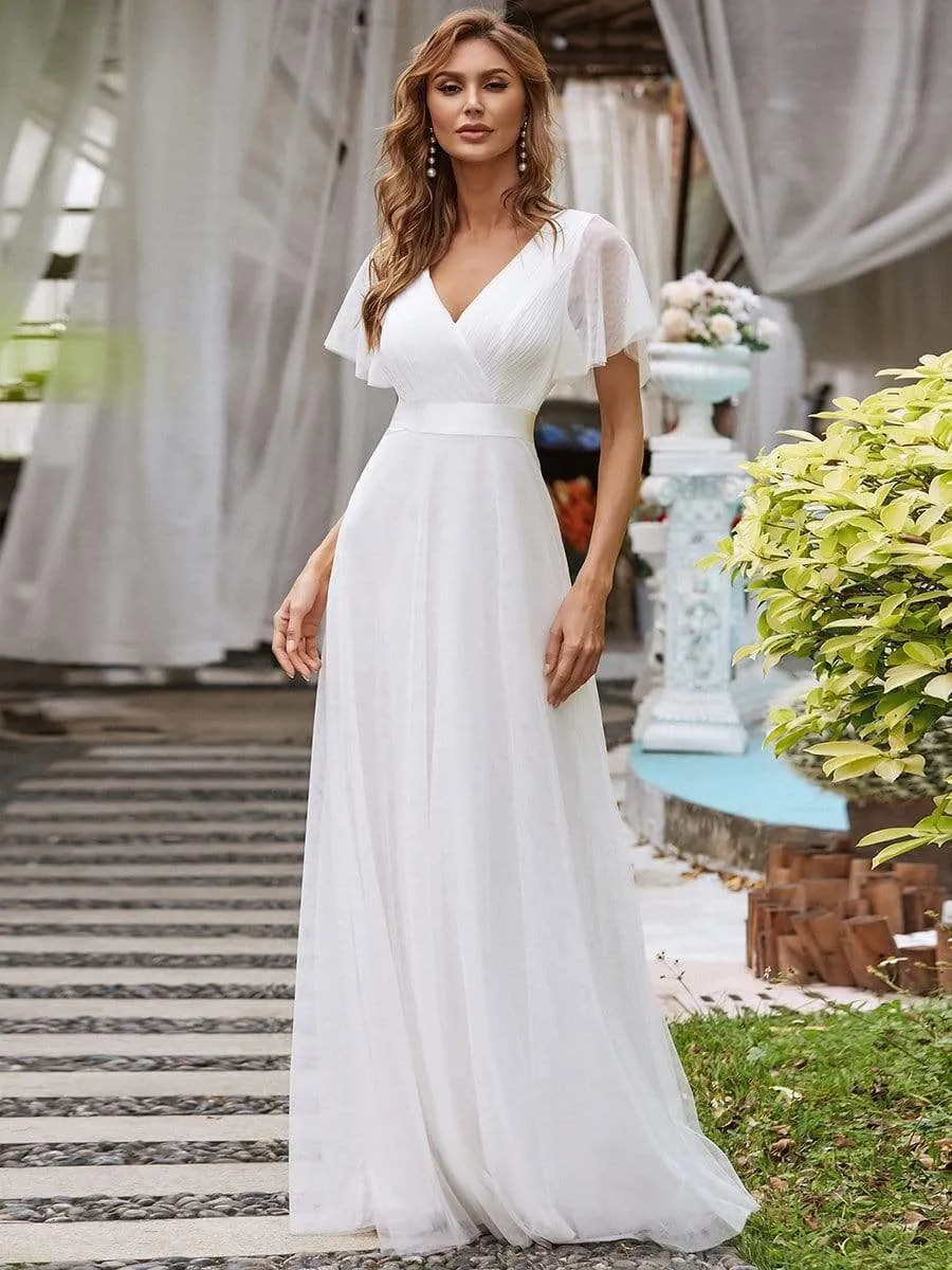 Double V-Neck Tulle Floor-Length Wedding Dress