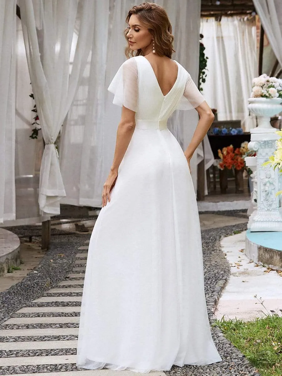 Double V-Neck Tulle Floor-Length Wedding Dress