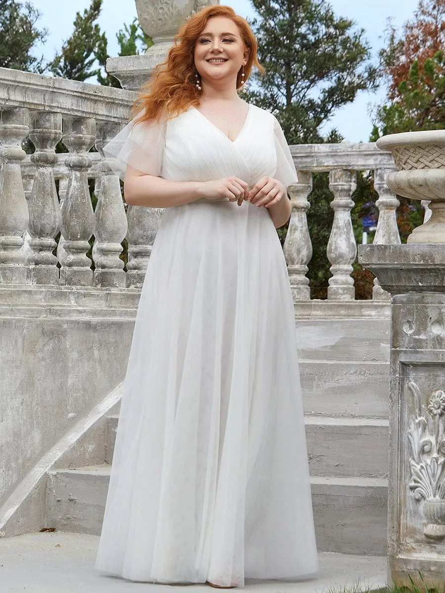 Double V-Neck Tulle Floor-Length Wedding Dress