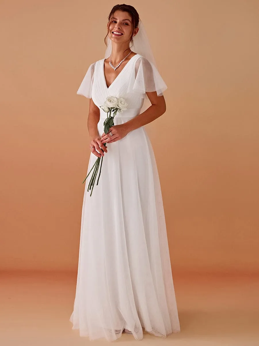 Double V-Neck Tulle Floor-Length Wedding Dress