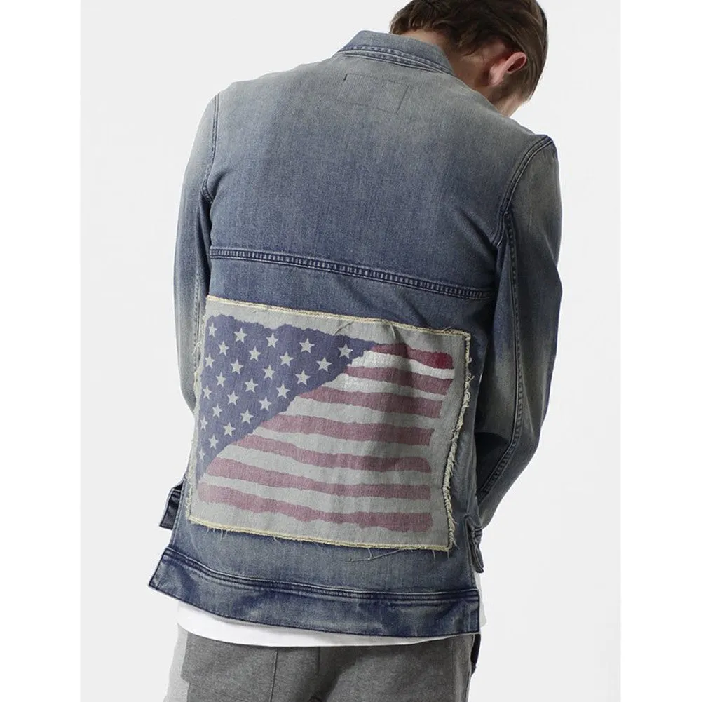 Entree LS Olympic USA Flag Vintage Wash Denim Jacket