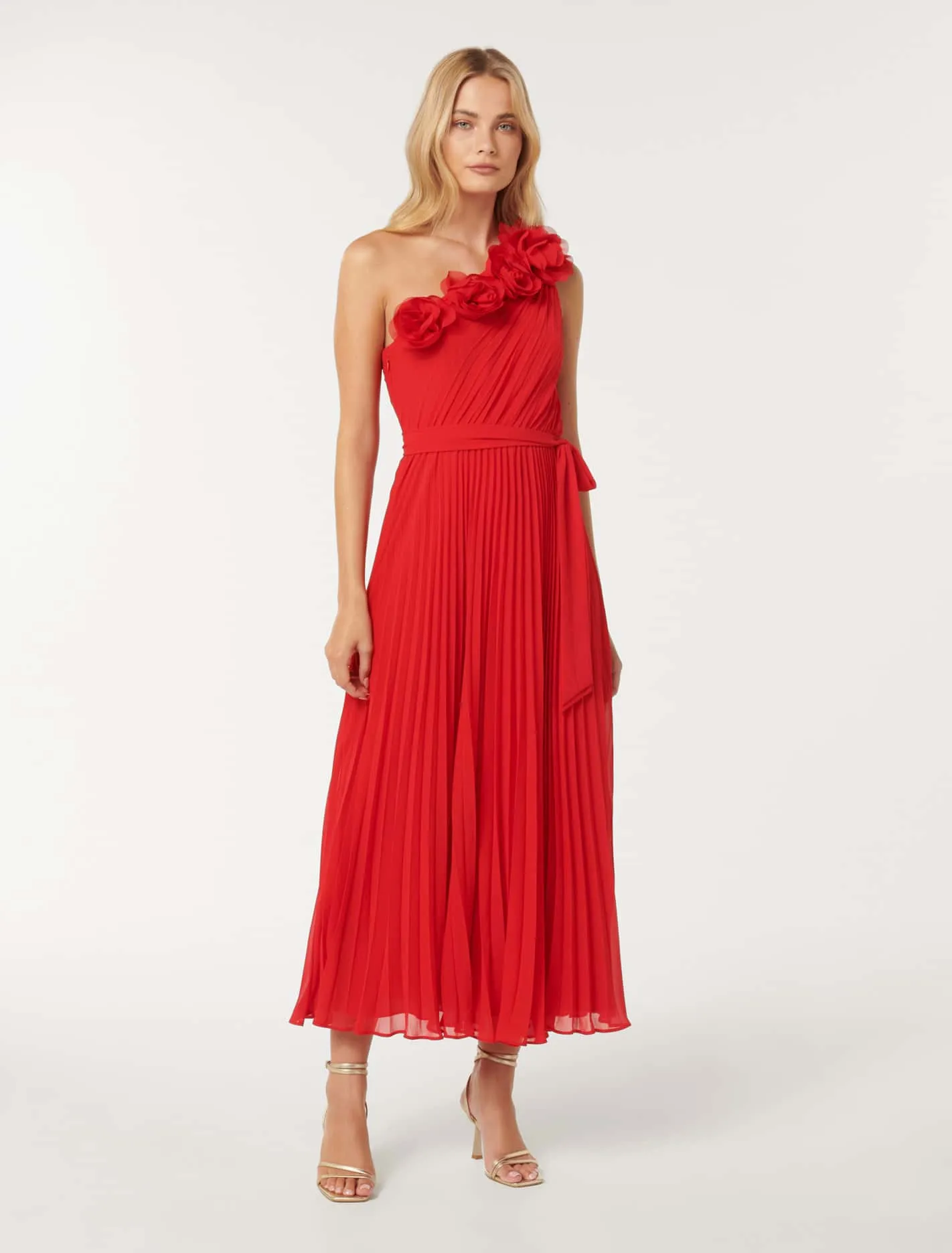 Everly Rosette Pleat Midi Dress