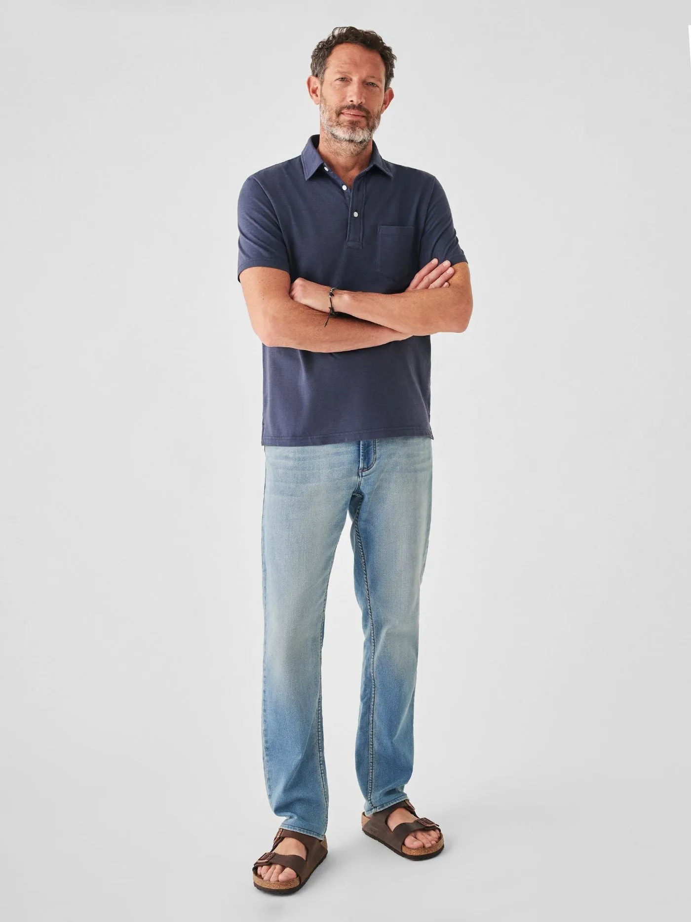 Faherty Sunwashed Tshirt Polo in Dune Navy