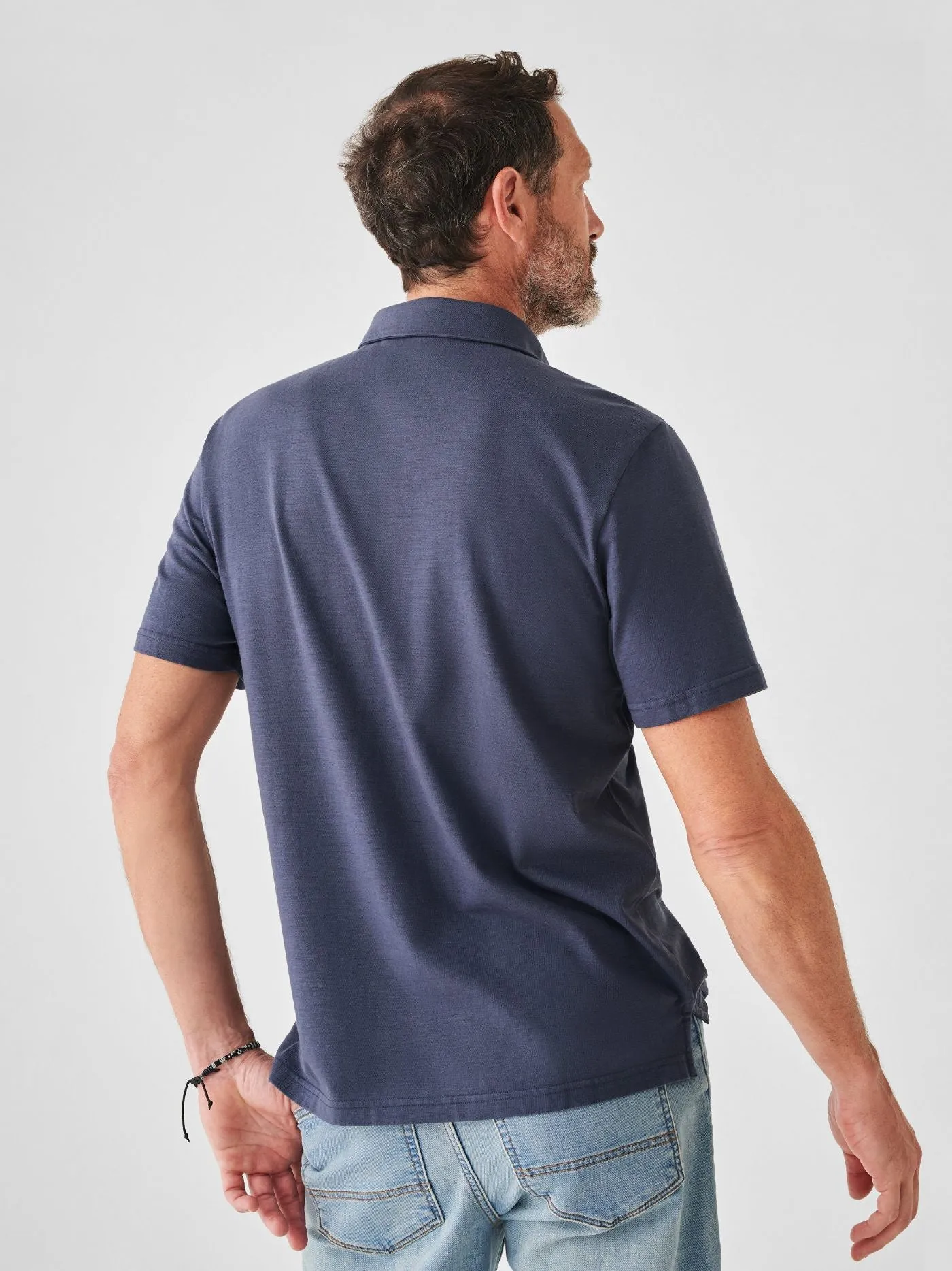 Faherty Sunwashed Tshirt Polo in Dune Navy