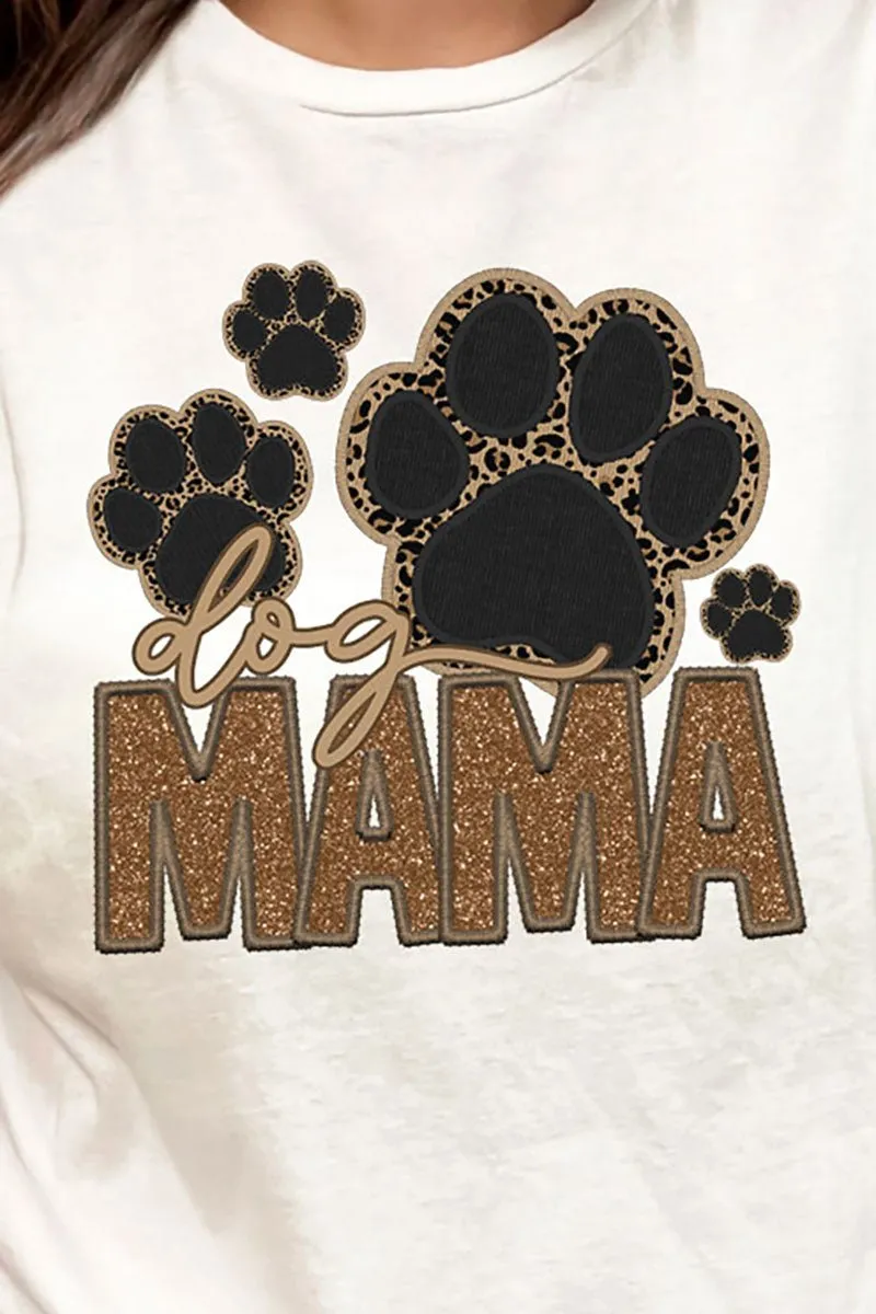 Faux Embroidery Dog Mama Transfer Short Sleeve Relaxed Fit T-Shirt