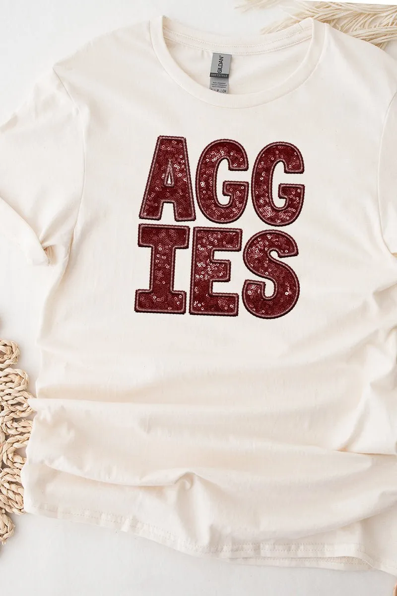 Faux Sequin Aggies Transfer Short Sleeve Relaxed Fit T-Shirt