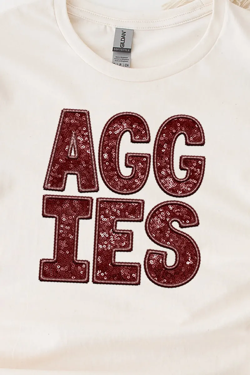 Faux Sequin Aggies Transfer Short Sleeve Relaxed Fit T-Shirt