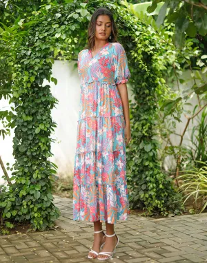 Floral Print with Tiered Elegance Dress