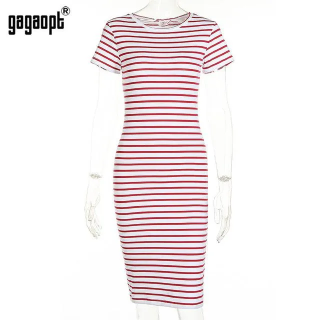 Gagaopt Summer Dresses Women 95% Cotton Knee-Length Skinny Office Dress Short Sleeve Bandage Bodycon Beach Dress Vestidos Robes