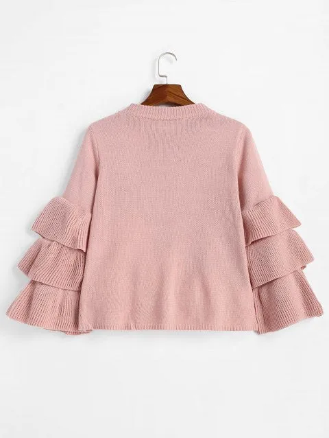 Graceful Sleeve Flouncy Pullover Sweater