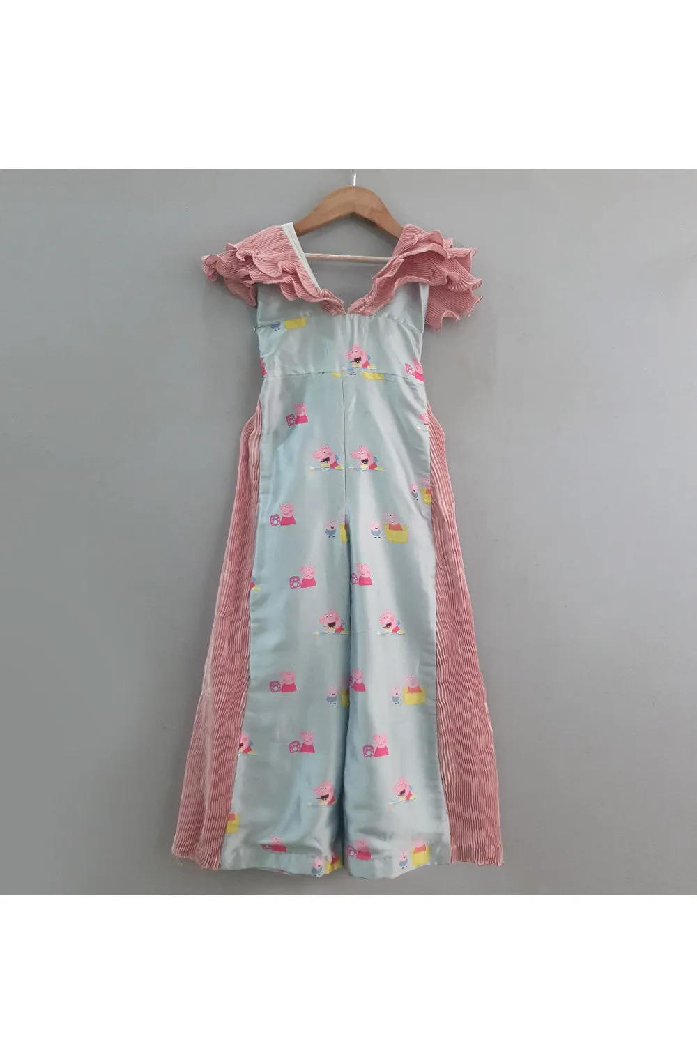 Grey And Pink Peppa Pig Printed Pleated Jumpsuit